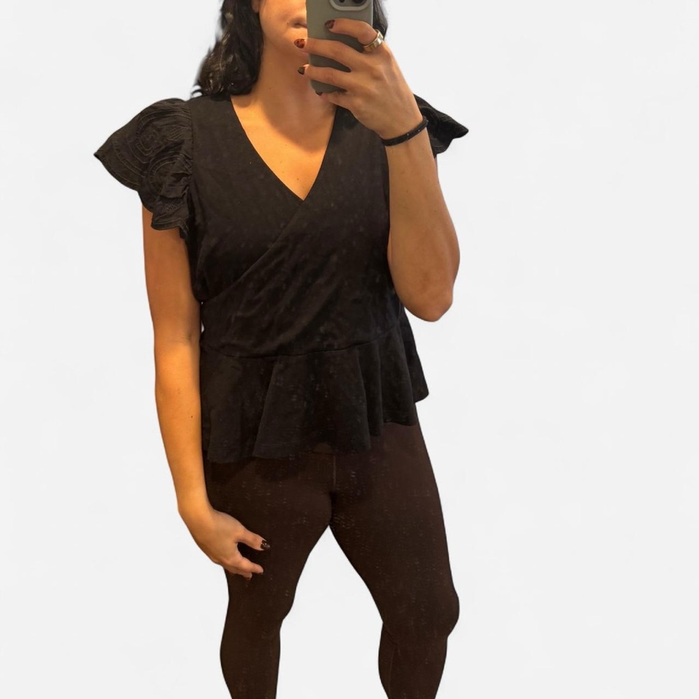 Black Ruffle Sleeve Peplum Top